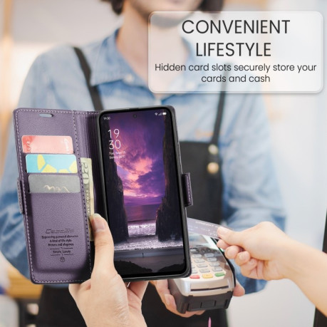 Чехол-книжка CaseMe 023 Butterfly Buckle Litchi Texture RFID Anti-theft Leather для OPPO Reno12 F/12 FS 5G - фиолетовый