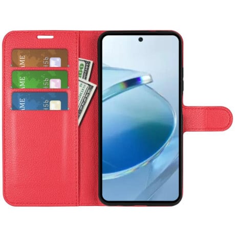 Чохол-книжка з фактурою Litchi та магнітним хлястиком на Xiaomi Redmi 15C 5G / 4G EU 173mm - червоний