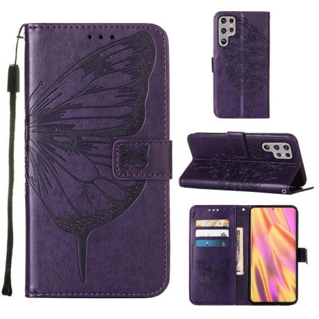 Чехол-книжка Embossed Butterfly для Samsung Galaxy S22 Ultra 5G - фиолетовый