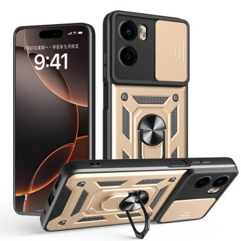 Противоударный чехол Camera Sliding для Motorola Moto G05 - золотой