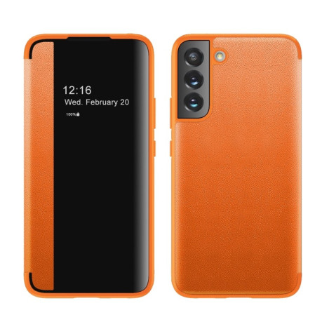 Чехол-книжка Side Window View на Samsung Galaxy S22 Plus 5G - оранжевый