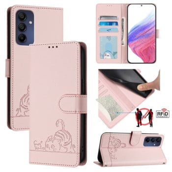 Чехол-книжка Cat Embossing Pattern на Samsung Galaxy A16 5G - розовый