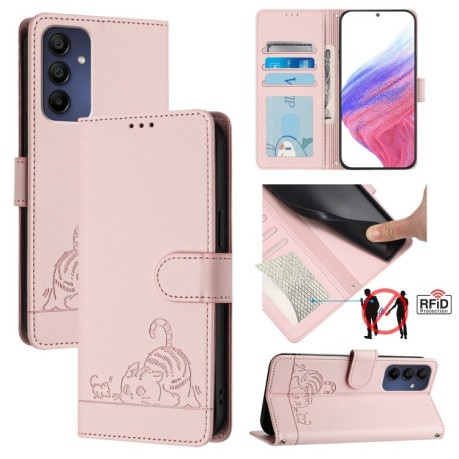 Чохол-книжка Cat Embossing Pattern для Samsung Galaxy A16 5G - рожевий