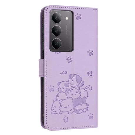 Чохол-книжка Embossed Kitten Phone Leather на Realme C75 / V60 Pro - фіолетовий