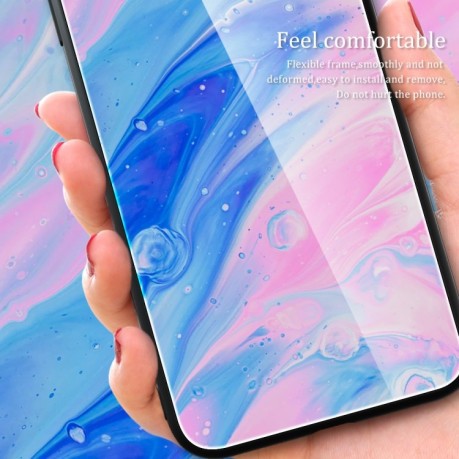 Противоударный стеклянный чехол Marble Pattern Glass на Xiaomi Redmi Note 11E/Redme 10 5G - Water Waves