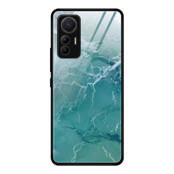 Противоударный стеклянный чехол Marble Pattern Glass на Xiaomi 12 Lite - Green Ocean
