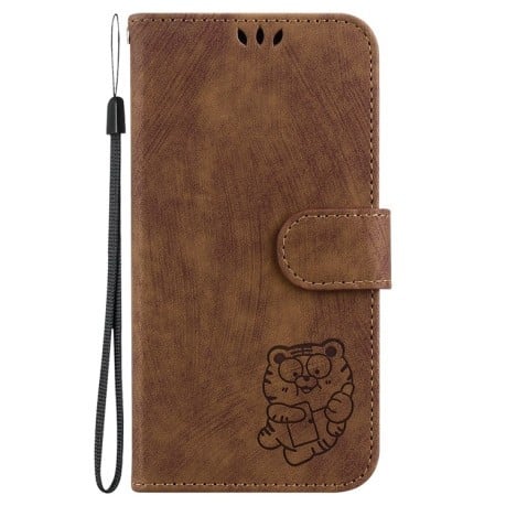 Чехол-книжка Little Tiger Embossed Leather на Samsung Galaxy M55 - коричневый