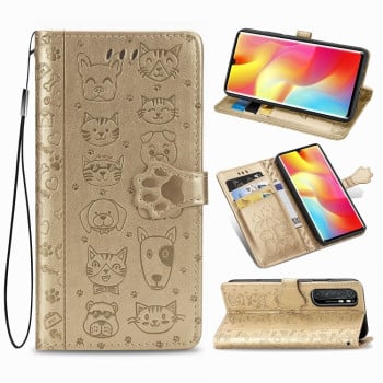 Чохол-книжка Cute Cat and Dog Embossed на Xiaomi Mi Note 10 Lite - золотий