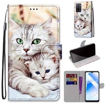 Чехол-книжка Coloured Drawing Cross для OPPO A54 4G / A16 4G / A53s 5G / A55 5G - Big Cat Holding Kitten