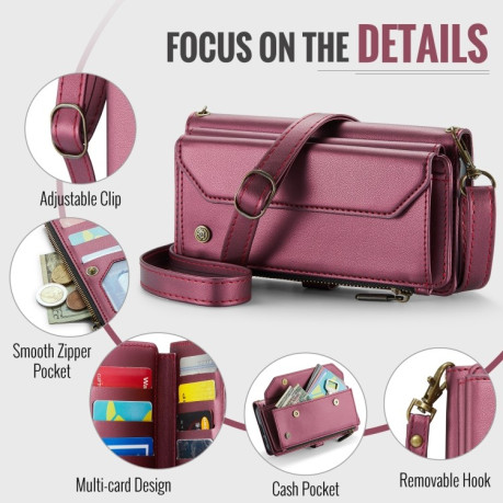 Чехол-книжка CaseMe C36 Card Slots Zipper Wallet RFID Anti-theft Leather для Samsung Galaxy S24 FE 5G - красный