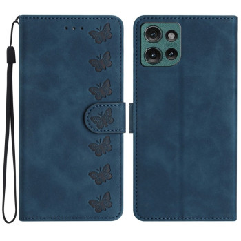 Чехол-книжка Seven Butterflies Embossed Leather для Motorola Edge 50 5G - синий