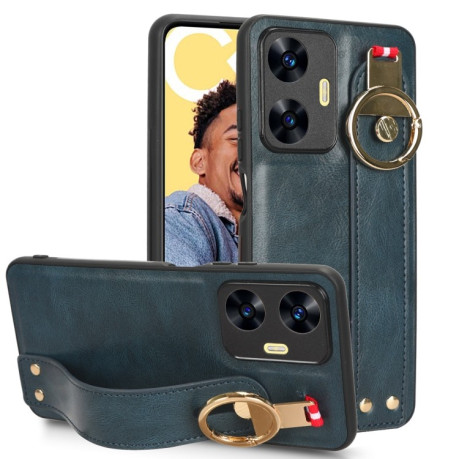 Противоударный чехол Wristband Leather Back для Realme C55 - синий
