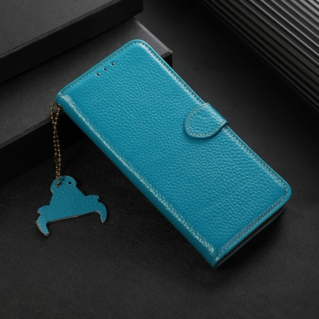 Кожаный чехол-книжка KHAZNEH Genuine Leather RFID для Xiaomi Redmi Note 14 4G - синий