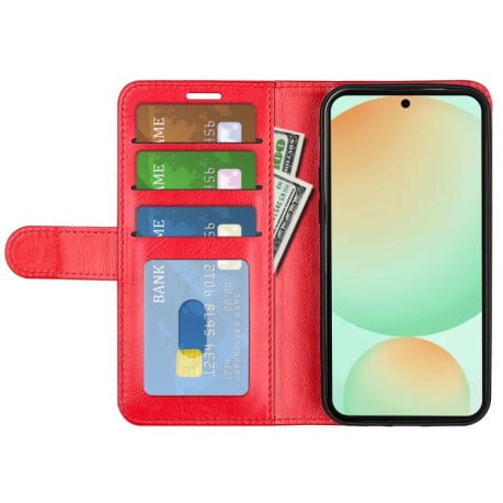 Чохол-книжка з фактурою R64 та магнітним хлястиком на Samsung Galaxy S25 FE 5G - червоний