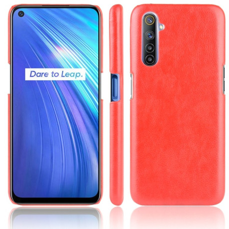 Чехол Litchi Texture на Realme 6 - красный