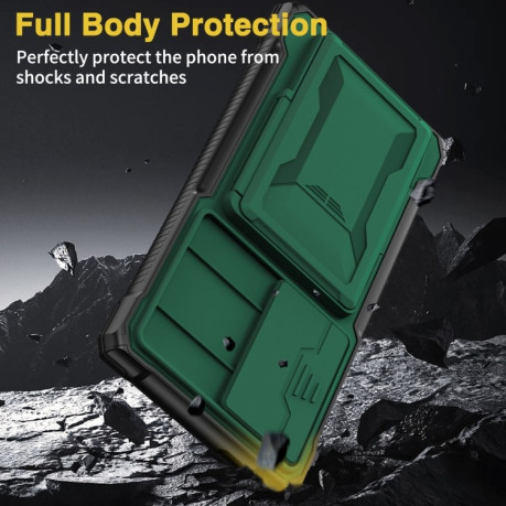 Протиударний чохол Full Coverage Phone Case with Holder / Card Slot на Samsung Galaxy S24 Ultra 5G - зелений