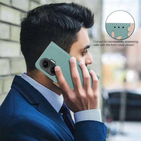 Чехол-книжка Splicing Color Hollow Flower Pattern RFID для Xiaomi Poco F7 5G - зеленый