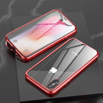 Двухсторонний магнитный чехол Adsorption Metal Frame для iPhone XR - красный