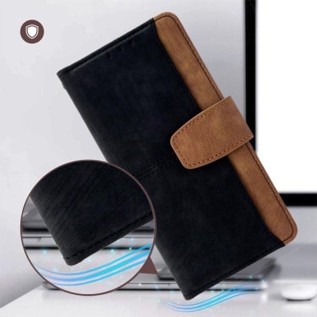 Чохол-книжка Color Stitching Skin Feel із захистом від сканування RFID і магнітним хлястиком для OPPO Reno14 F 5G — чорний