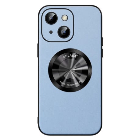 Кожаный чехол SULADA Microfiber Leather MagSafe Magnetic на iPhone 15 - голубой