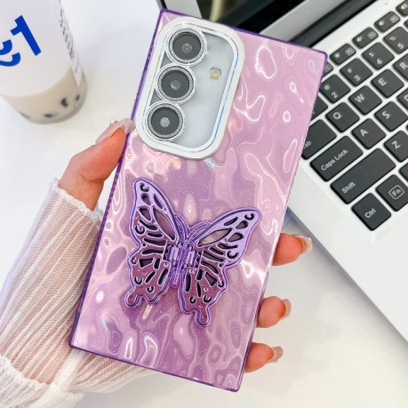 Противоударный чехол Plating Glitter Texture Butterfly для Samsung Galaxy S25+ 5G - Purple Wrinkles