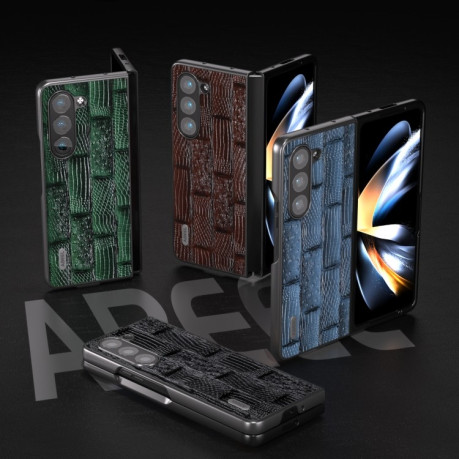 Протиударний шкіряний чохол ABEEL Genuine Leather Mahjong Texture Series для Samsung Galaxy Fold 5 - чорний