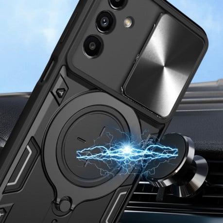 Противоударный чехол CD Texture Sliding Camshield Magnetic Holder на Samsung Galaxy A24 4G - черный