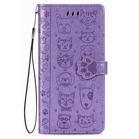 Чохол-книжка Cute Cat and Dog Embossed на Xiaomi Mi Note 10 Lite - фіолетовий