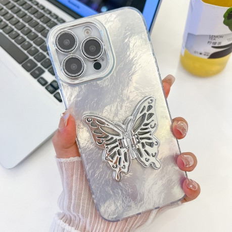 Чохол протиударний Plating Glitter Texture Butterfly для iPhone 16 Pro - White Tinfoil Texture