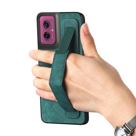 Протиударний чохол Retro Wristband Holder Leather Back для Motorola Moto G55 - зелений