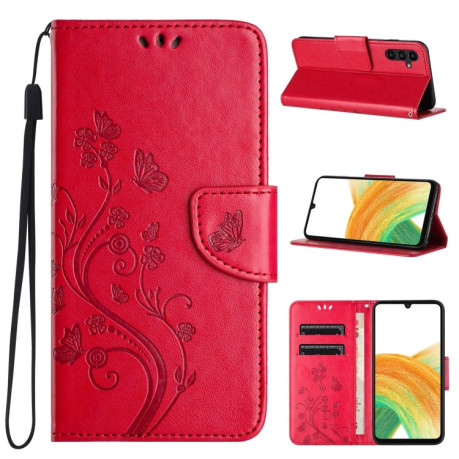 Чехол-книжка Butterfly Flower Pattern для Samsung Galaxy A55 - красный