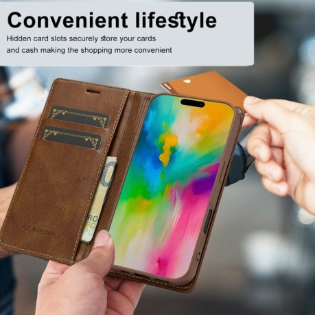 Чохол-книжка LCIMEEKE RFID для iPhone 16 Plus - коричневий