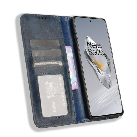 Чехол-книжка Magnetic Buckle Retro Crazy Horse Texture на OnePlus 12 - синий