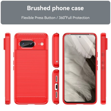 Противоударный чехол Brushed Texture Carbon Fiber на Google Pixel 8 - красный