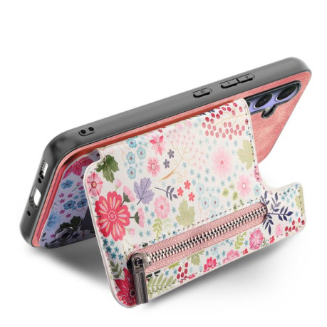 Противоударный чехол Retro Painted Zipper Wallet для OPPO Reno13 F 5G - розовый