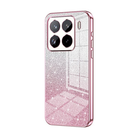 Ударозащитный чехол Gradient Glitter Powder Electroplated на Xiaomi 15 Pro - розовый