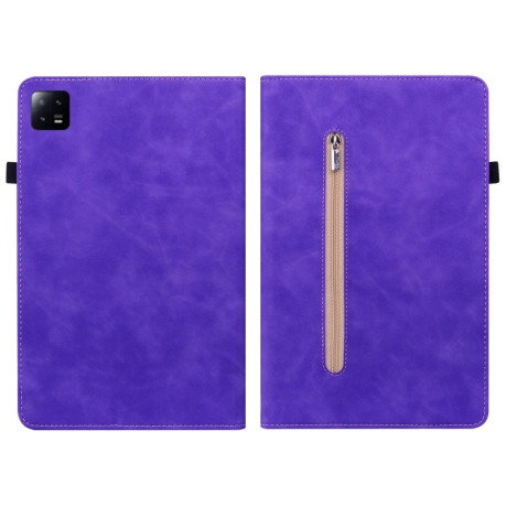 Чехол-книжка Skin Feel Solid Color Zipper Leather для Xiaomi Pad 6 / Pad 6 Pro - фиолетовый