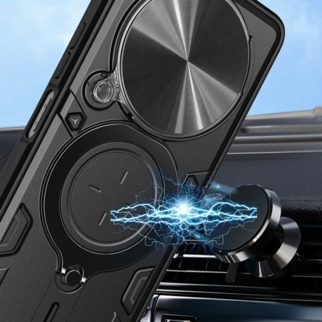 Противоударный чехол CD Texture Sliding Camshield Magnetic Holder на OPPO Reno12 F/12 FS 5G Global - серебристый