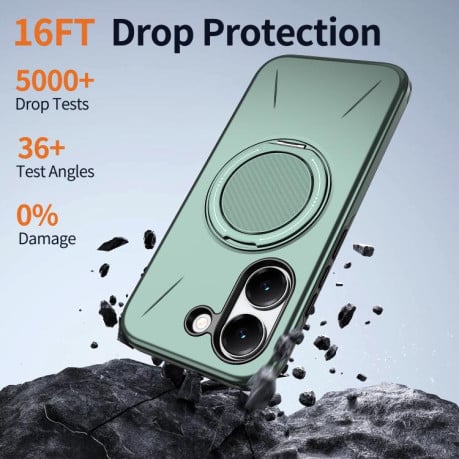 Чехол Metal Rotation Holder MagSafe TPU Hybrid PC с металлическим поворотным держателем и MagSafe на Xiaomi Redmi Turbo 5 5G / Poco X8 Pro 5G — серо-зелёный