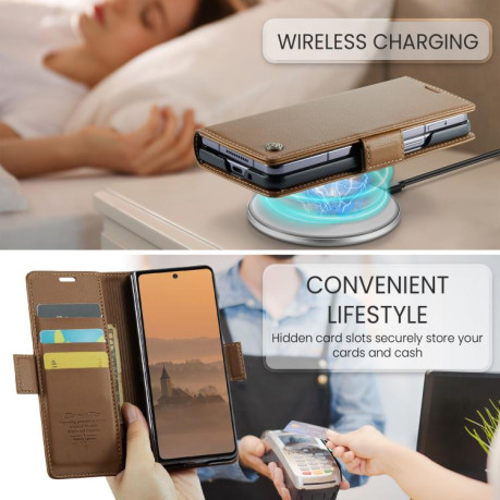 Чехол-книжка CaseMe 023 Butterfly Buckle Litchi Texture RFID Anti-theft Leather для Samsung Galaxy Fold 7 - коричневый