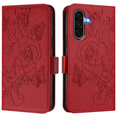 Чехол-книжка Embossed Rose RFID Anti-theft Leather для Samsung Galaxy A56 5G - красный