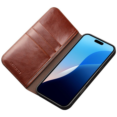 Кожаный чехол-книжка QIALINO Classic Genuine Leather для iPhone 16 Plus - коричневый