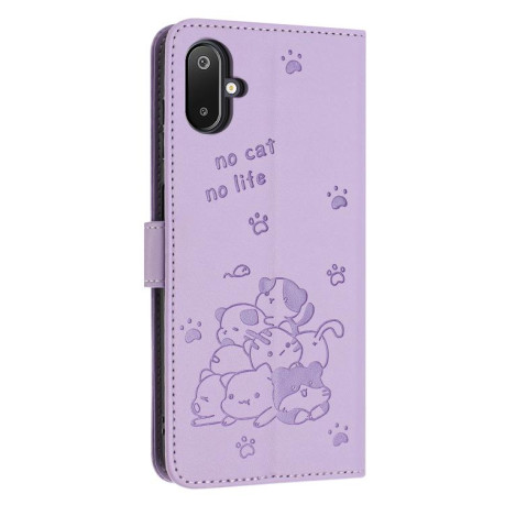Чохол-книжка Embossed Kitten Phone Leather для Samsung Galaxy M06 5G - фіолетовий