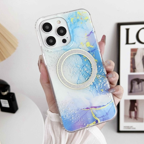 Чохол IMD Marble Magsafe для iPhone 15 - синій