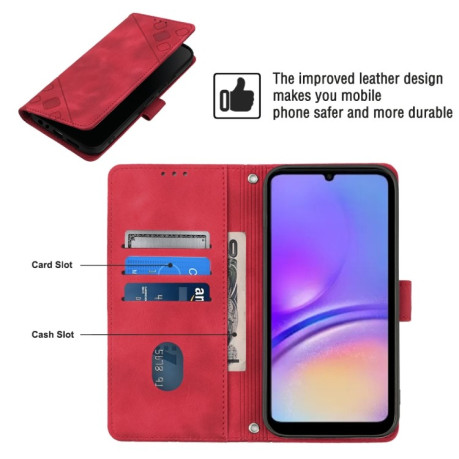 Чехол-книжка Skin-feel Embossed для Samsung Galaxy A05 - красный