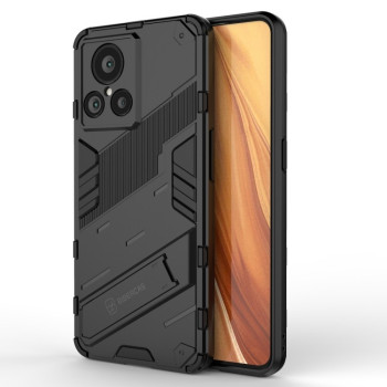 Противоударный чехол Punk Armor с подставкой на Realme GT2 Explorer Master - черный