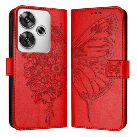 Чехол-книжка Embossed Butterfly для Xiaomi Poco F6 - красный