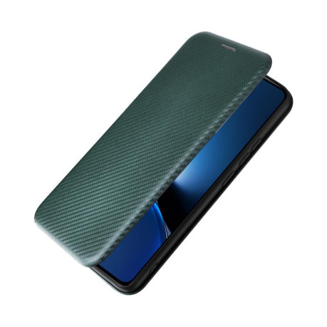 Чехол-книжка Carbon Fiber Texture на Xiaomi Poco X7 Pro / Xiaomi Redmi Turbo 4 - зеленый