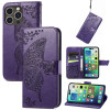 Чохол-книжка Butterfly Love Flower Embossed для iPhone 15 Pro Max - фіолетовий