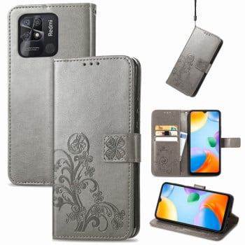 Чохол-книжка Four-leaf Clasp Embossed на Xiaomi Poco C40/Redmi 10c - сірий